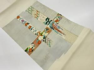 リサイクル　花々に松・古典柄模様織出し名古屋帯